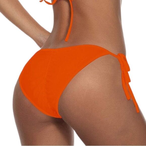 Bright Neon Orange Scrunch Swim Cheeky Bikini Bottom - Picture 2 of 6